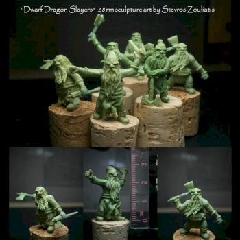 Dwarf dragon slayers 28mm sculpture by Stavros Zouliatis