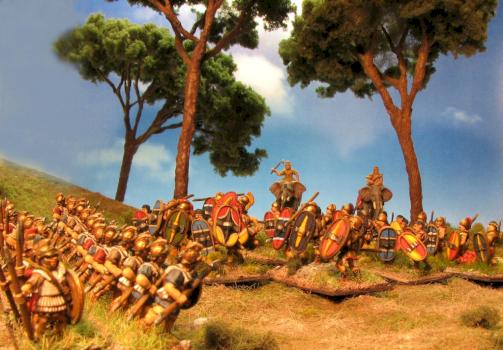 Carthaginian Liby-Phoenician Spearmen fighting Scutarii (Xyston, corvus Belli) 15mm by Mephisto1984