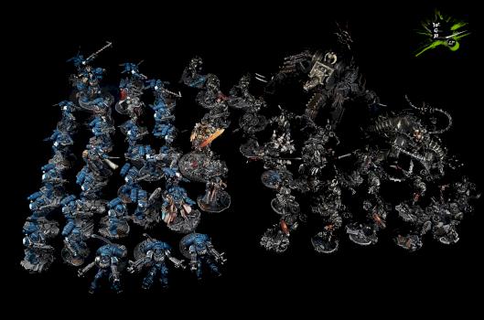 Warhammer 40K Black Legion and Ultramarines Army by CroWarGamePainting