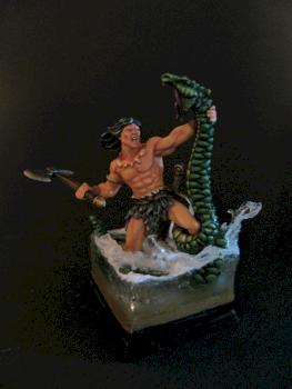 Conan fighting a watersnake by Galdon