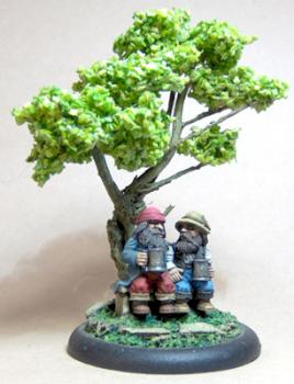 Dwarf World 2 dwarves sitting on a bench by bolley