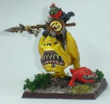 Goblin hero on giant squig by Mostyn