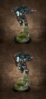 Black Templar Vanguard Veteran. Dark background. by Lan Studio