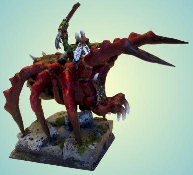 Scratch-built Gigantic Spider with Goblin Warlord by grayorc