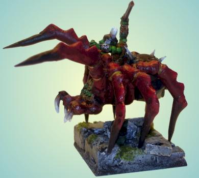 Scratch-built Gigantic Spider with Goblin Warlord by grayorc