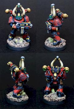 A red corsair space marine on black background by 311random