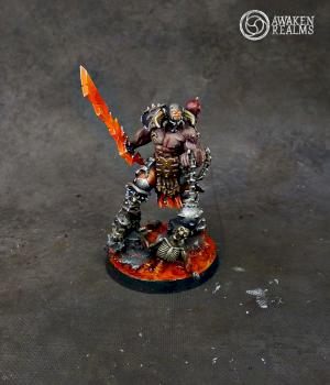 Age of Sigmar Chaos Khorne Slaughterpriest with hackblade and wrath-hammer by Awaken Realms