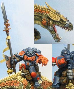 Crimson Fist marine on Carnosaur by Trevor