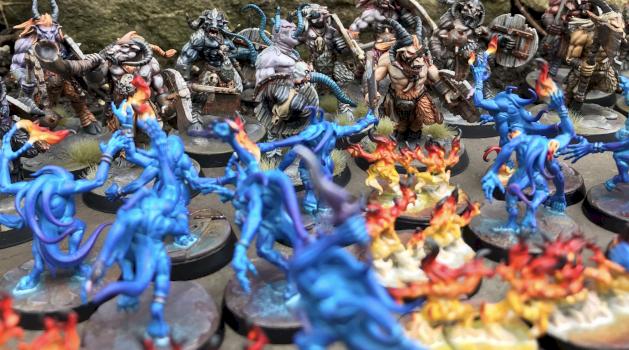 Beasts of Chaos Gors vs. Disciples of Tzeentch Brimstone and Blue Horrors by Hamish Longstride