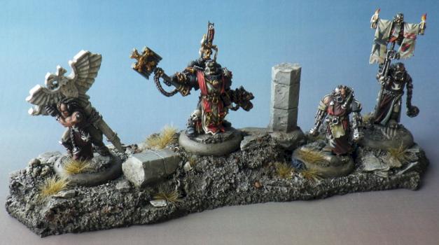 Black Templar Chaplain Grimaldus & Retinue by painterboyroy