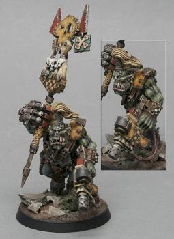 Bad Moon Ork Nob with Waaargh Banner by GriffinPainting