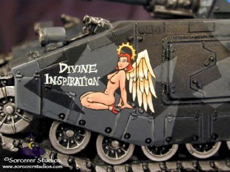 Pinup painted on side of Shadowsword Super Heavy Tank by Kelly Kim