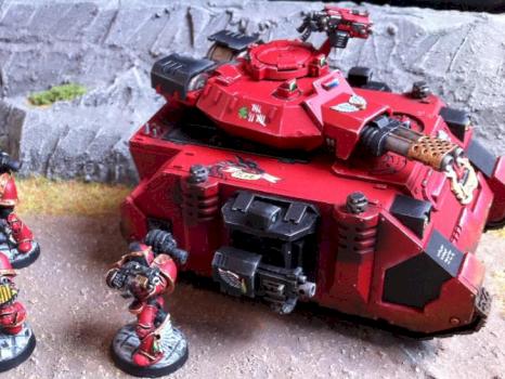 Blood Angels Predator + tactical Space Marine by Karrandras