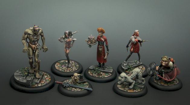 Malifaux: Body of Evidence (Dr. McMourning, Flesh Construct, Sebastian, Canine Remains, Nurse) by Malekyth