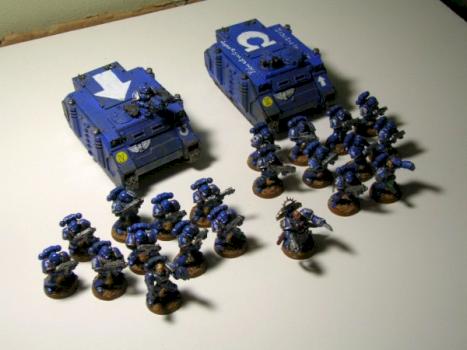 Two squads of Ultramarines with commandernother mini by kevdog35