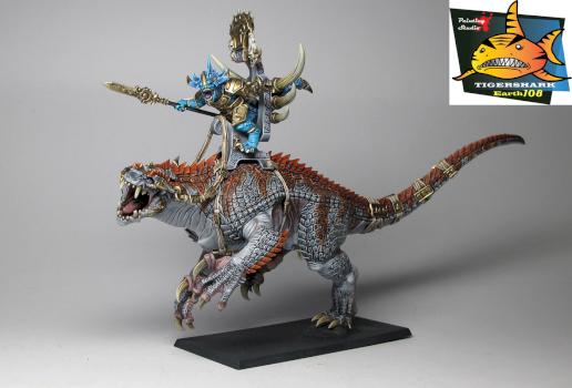 Seraphon Lizardmen Saurus Oldblood on Carnosaur by Tigershark Infinite