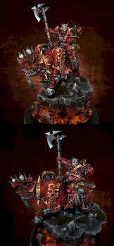 Khorne Lord on Juggernaught. Dark background by Lan Studio