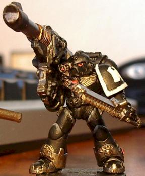 Raven Guard tactical marine with Lascannon by ikafrai