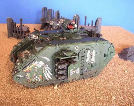 Dark Angels Land Raider with Custom Murals and Forge World doors. by warpainters