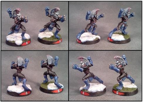 Wood Elf Wardancers subbed as Dark Elf Blood Bowl Blitzers by Lou Rollins