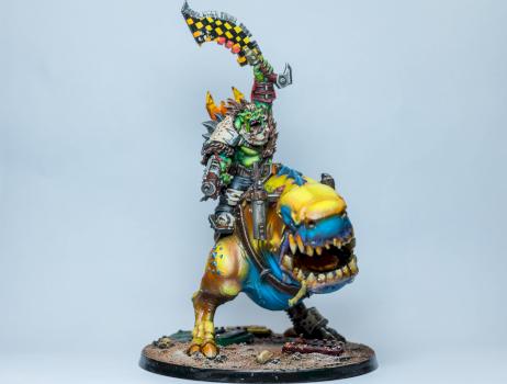 Beastboss on Squigosaur by Ponycat miniatures