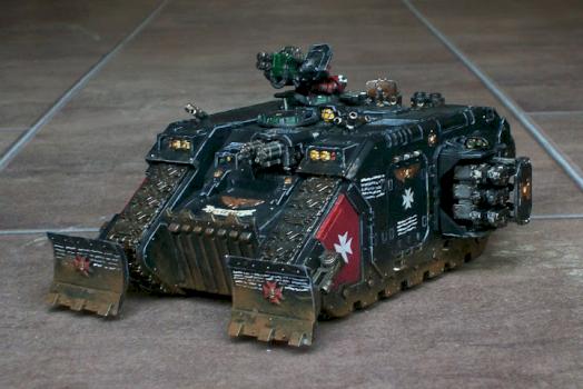 Black Templars: Land Raider Crusader with scratch-built dozer blades by Stempe