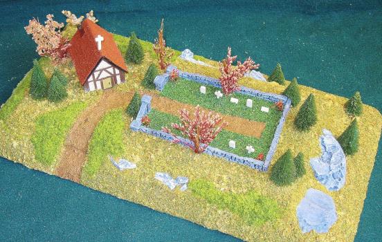 Country Church & Graveyard...(10mm)...game play piece by Cat Dancer