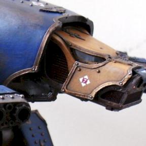 close up forgeworld warhound titan head and weapon by bamcky2k