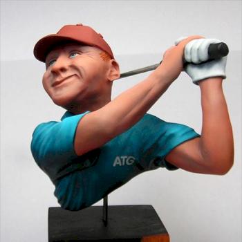 bust of a happy golfer by muhani