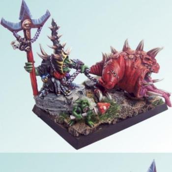 Goblin lord Skarsnik and his Squig Pet Gobbla by Purc