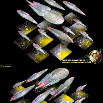 AQUAN Poseidon Battleship with Cruiser, Carrier and Frigate - Firestorm Armada by Tzardauker