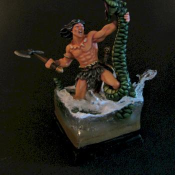 Conan fighting a watersnake by Galdon