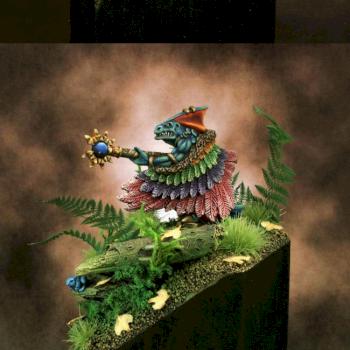 Lizardmen Skink Priest with Feathered Cloak on Jungle Base by -Marta-