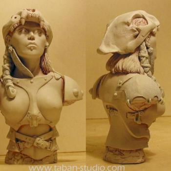 Barbarian Huntress 100 bust : back and front view by tabanstudio