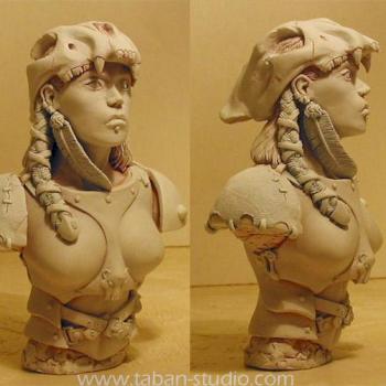 Barbarian Huntress 100 bust by tabanstudio