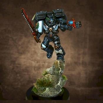 Black Templar Vanguard Veteran. Dark background. by Lan Studio