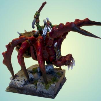 Scratch-built Gigantic Spider with Goblin Warlord by grayorc