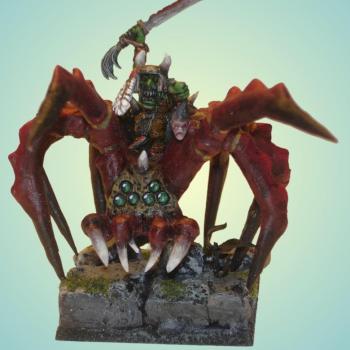 Scratch-built Gigantic Spider with Goblin Warlord by grayorc