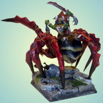 Scratch-built Gigantic Spider with Goblin Warlord by grayorc