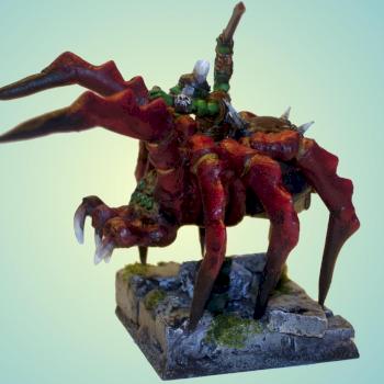 Scratch-built Gigantic Spider with Goblin Warlord by grayorc