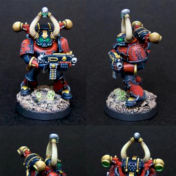 A red corsair space marine on black background by 311random