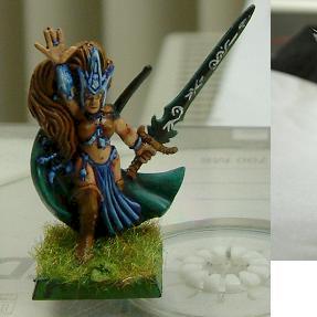 wood elf  sorceress ( dark elf sorceress painted in a wood elf style ) by wizard of the strom