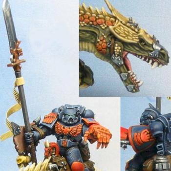 Crimson Fist marine on Carnosaur by Trevor