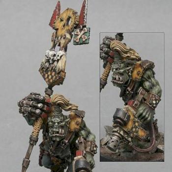 Bad Moon Ork Nob with Waaargh Banner by GriffinPainting