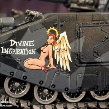 Pinup painted on side of Shadowsword Super Heavy Tank by Kelly Kim