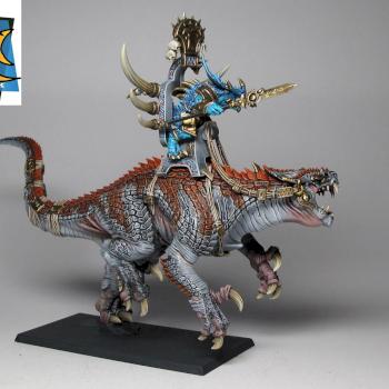 Seraphon Lizardmen Saurus Oldblood on Carnosaur 2 by Tigershark Infinite