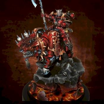 Khorne Lord on Juggernaught. Dark background by Lan Studio