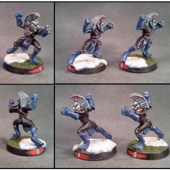 Wood Elf Wardancers subbed as Dark Elf Blood Bowl Blitzers by Lou Rollins