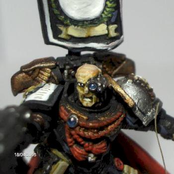 Black Templar Marshall with Deathwatch shoulderpad close up by Avalorionas