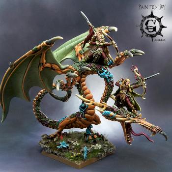 Wood Elf Sisters of Twilight on Forest Dragon by Painted By-g